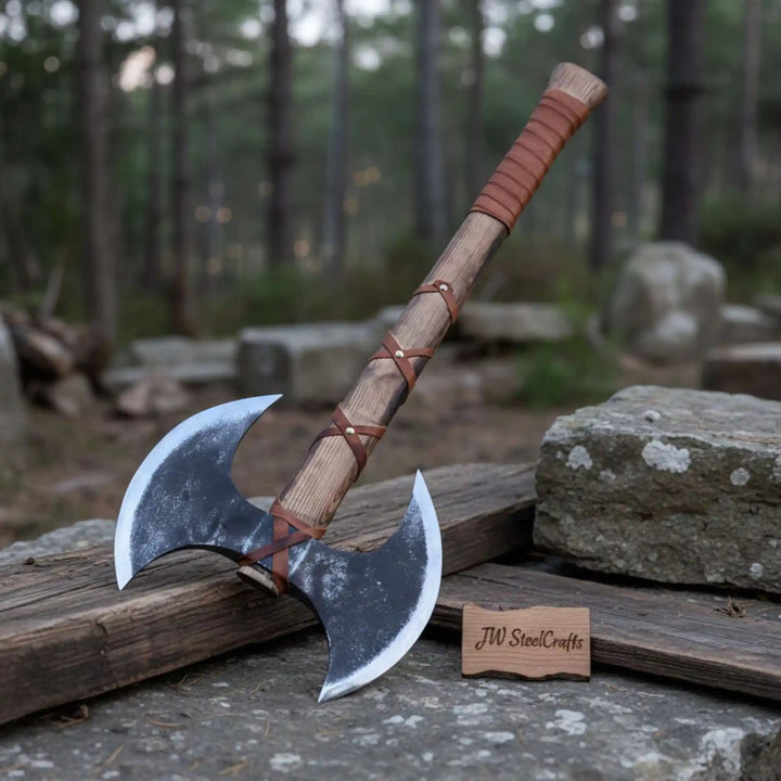 Handcrafted Double - Headed Viking Style Axe – Decorative Collector’s Piece | Two Variations | JW SteelCrafts handmade Handmade Axe by JW SteelCrafts