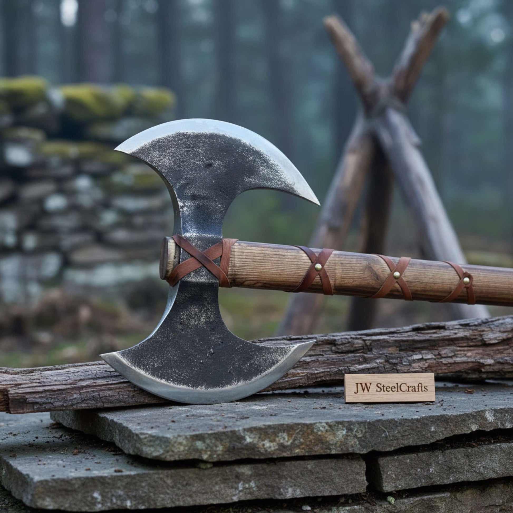 Handcrafted Double - Headed Viking Style Axe – Decorative Collector’s Piece | Two Variations | JW SteelCrafts handmade axe by JW SteelCrafts