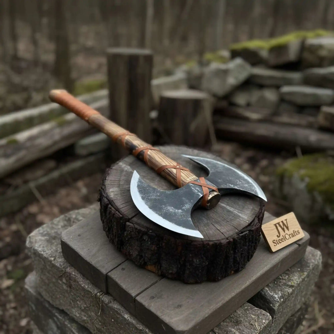 Handcrafted Double - Headed Viking Style Axe – Decorative Collector’s Piece | Two Variations | JW SteelCrafts handmade Handmade Axe by JW SteelCrafts