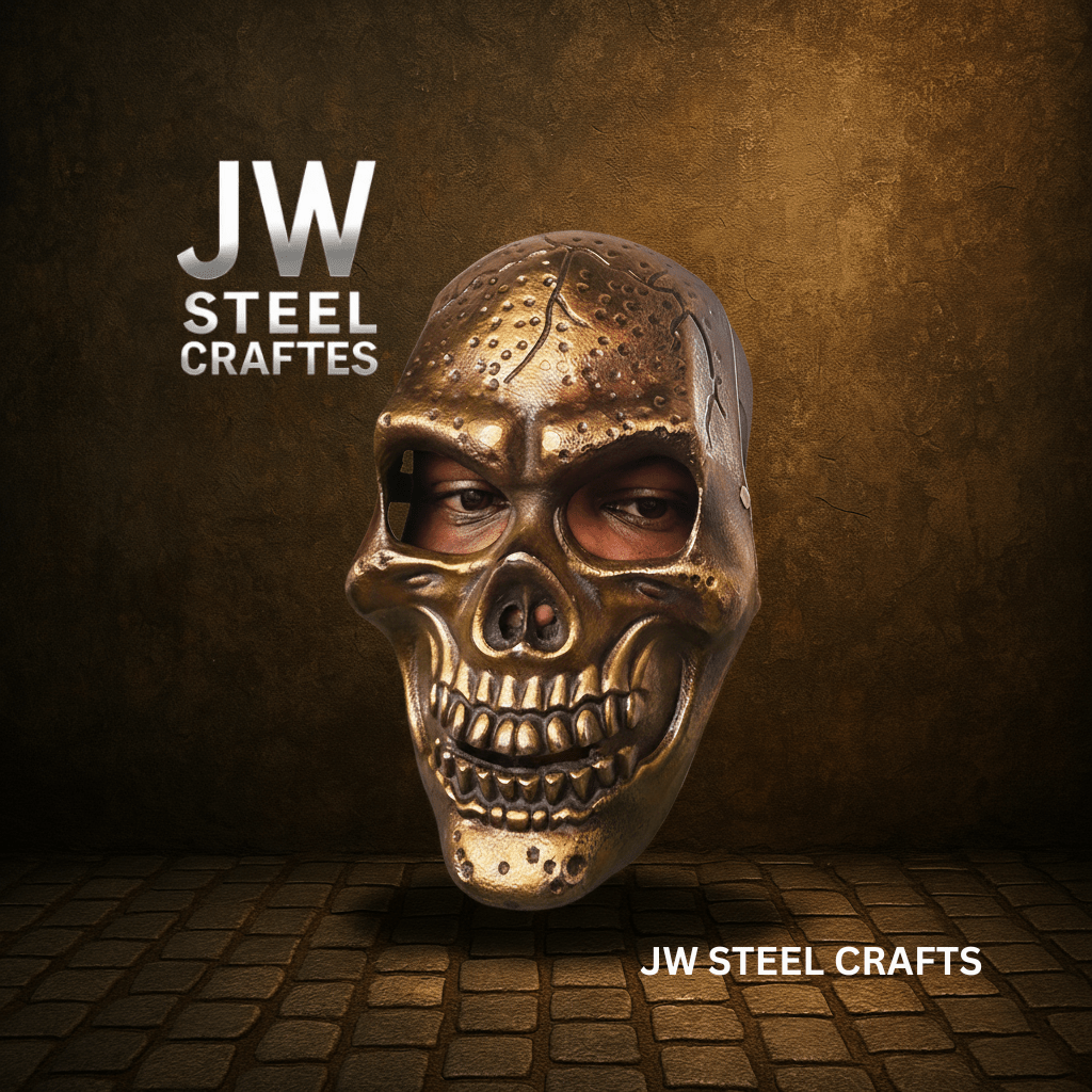 Handcrafted Metallic Skull Mask – Copper, Antique Gold & Chrome Finish Variations handmade Mask by JW SteelCrafts