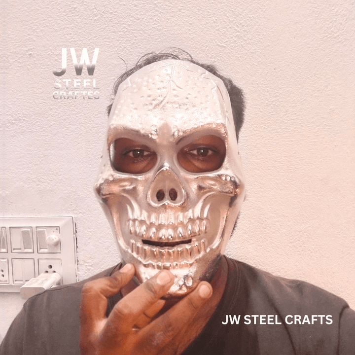 Handcrafted Metallic Skull Mask – Copper, Antique Gold &amp; Chrome Finish Variations handmade Mask by JW SteelCrafts