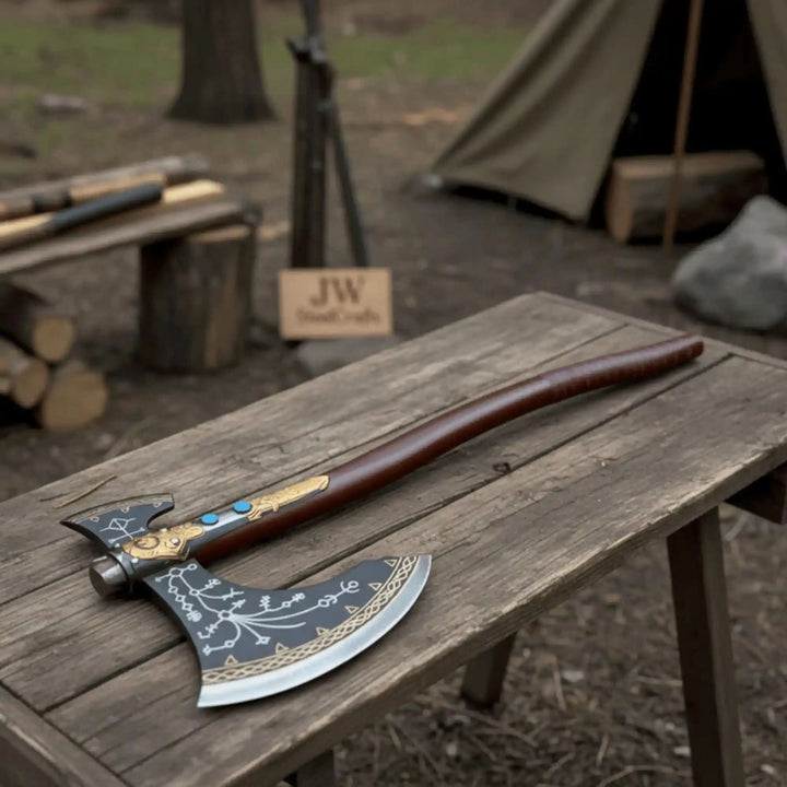 Engraved Head Double-Bit Viking Fantasy Display Axe handmade Handmade Axe 
