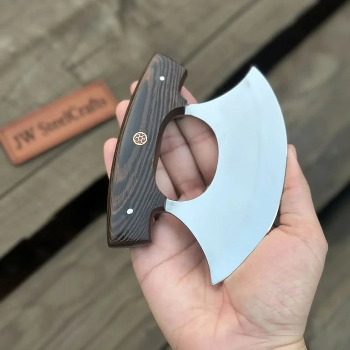 Handcrafted Ulu Chopper Knife – Wenge Wood Handle | Stainless Steel Blade | JW SteelCrafts handmade Pizza Cutter by JW SteelCrafts