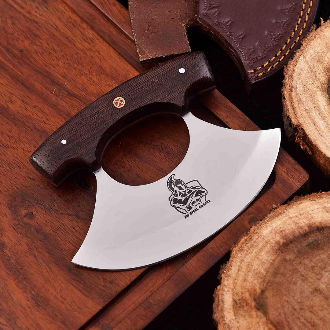 Handcrafted Ulu Chopper Knife – Wenge Wood Handle | Stainless Steel Blade | JW SteelCrafts handmade Pizza Cutter by JW SteelCrafts