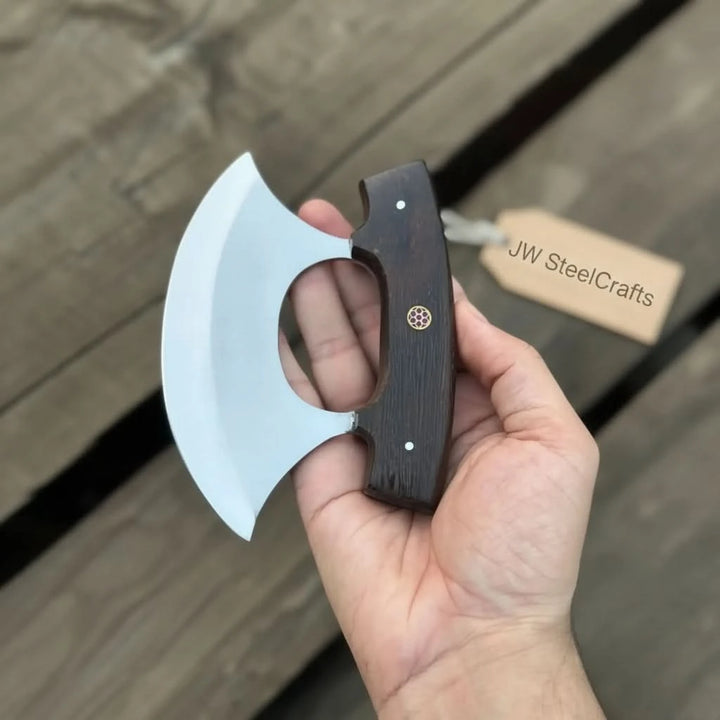 Handcrafted Ulu Chopper Knife – Wenge Wood Handle | Stainless Steel Blade | JW SteelCrafts handmade Pizza Cutter by JW SteelCrafts
