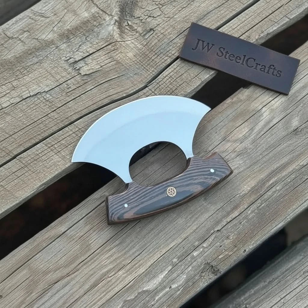 Handcrafted Ulu Chopper Knife – Wenge Wood Handle | Stainless Steel Blade | JW SteelCrafts handmade Pizza Cutter by JW SteelCrafts