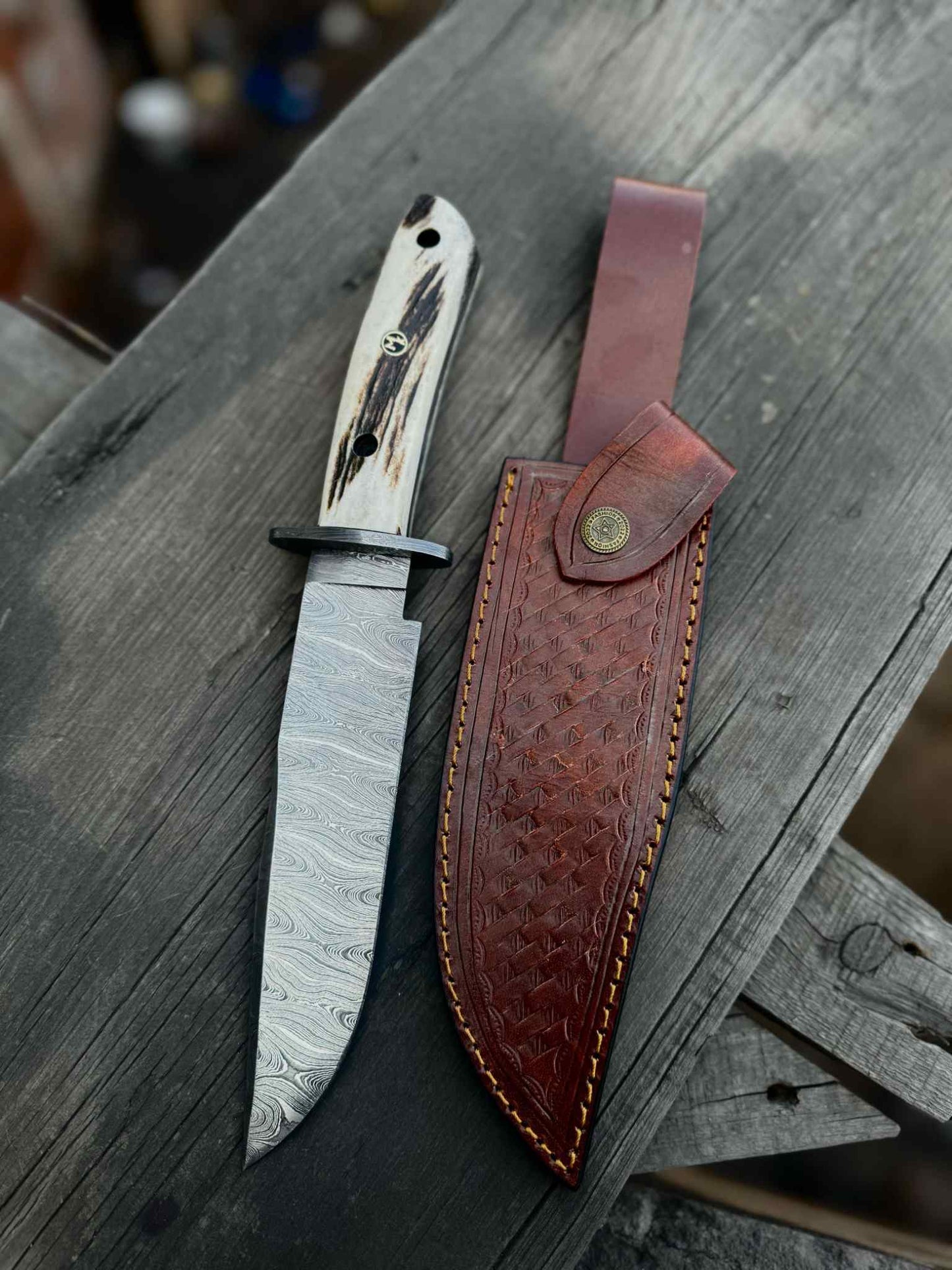Personalized Bowie Knife Custom Handmade 13" Damascus Bowie Knife – Stag Antler Handle Groomsmen Gift, Gift for her, Gift for him, EDC