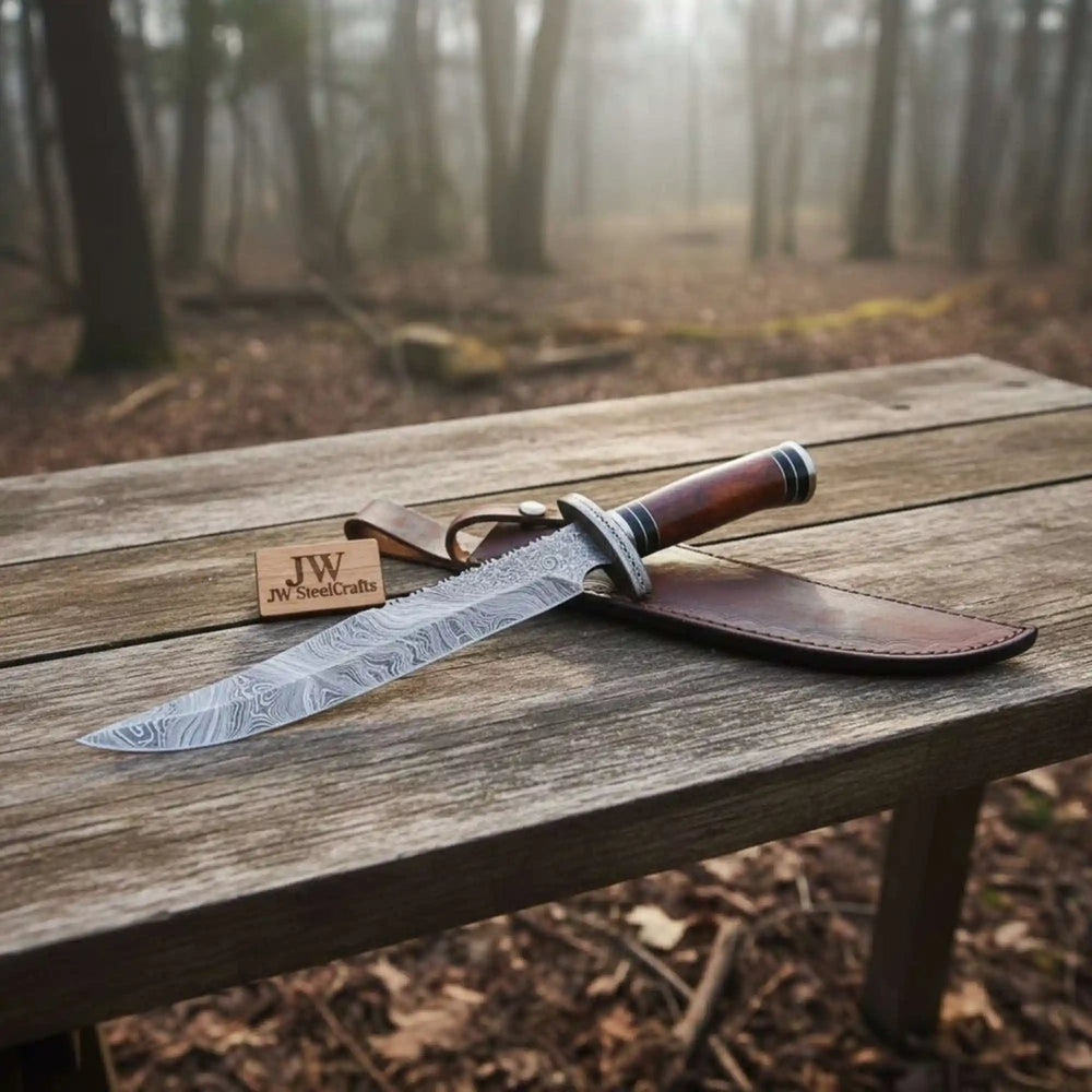 Handmade Clip Point Bowie Knife Damascus Steel Blade Custom Fixed Blade Knife JW SteelCrafts handmade Clip Point Bowie Knives by JW SteelCrafts