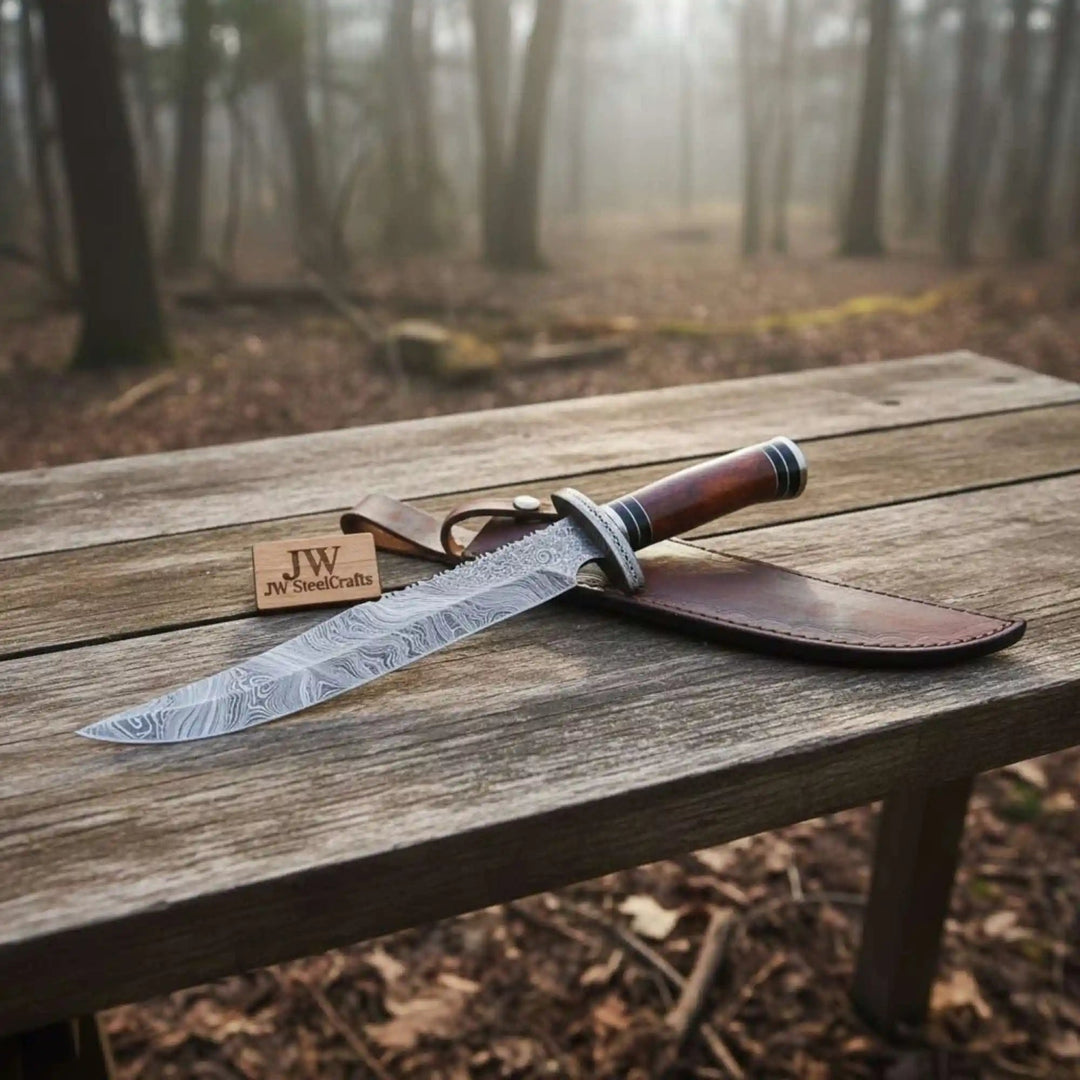 Handmade Clip Point Bowie Knife Damascus Steel Blade Custom Fixed Blade Knife JW SteelCrafts handmade Clip Point Bowie Knives by JW SteelCrafts