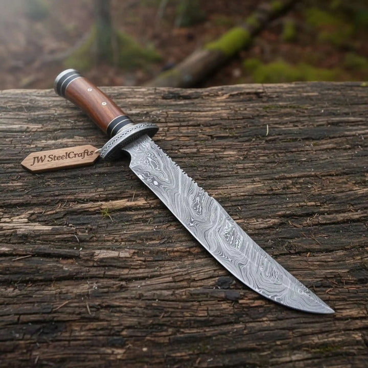 Handmade Clip Point Bowie Knife Damascus Steel Blade Custom Fixed Blade Knife JW SteelCrafts handmade Clip Point Bowie Knives by JW SteelCrafts