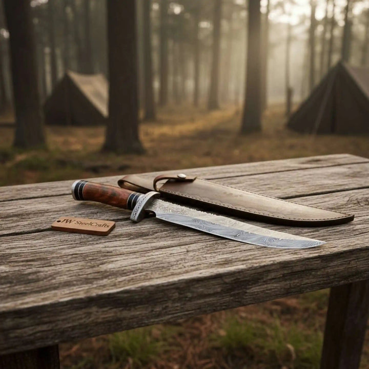 Handmade Clip Point Bowie Knife Damascus Steel Blade Custom Fixed Blade Knife JW SteelCrafts handmade Clip Point Bowie Knives by JW SteelCrafts