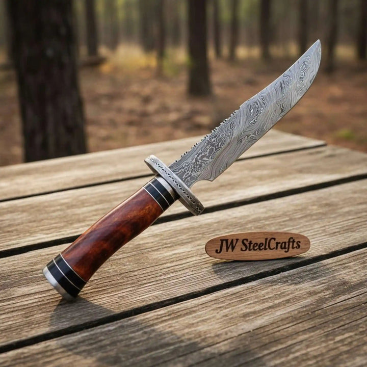 Handmade Clip Point Bowie Knife Damascus Steel Blade Custom Fixed Blade Knife JW SteelCrafts handmade Clip Point Bowie Knives by JW SteelCrafts