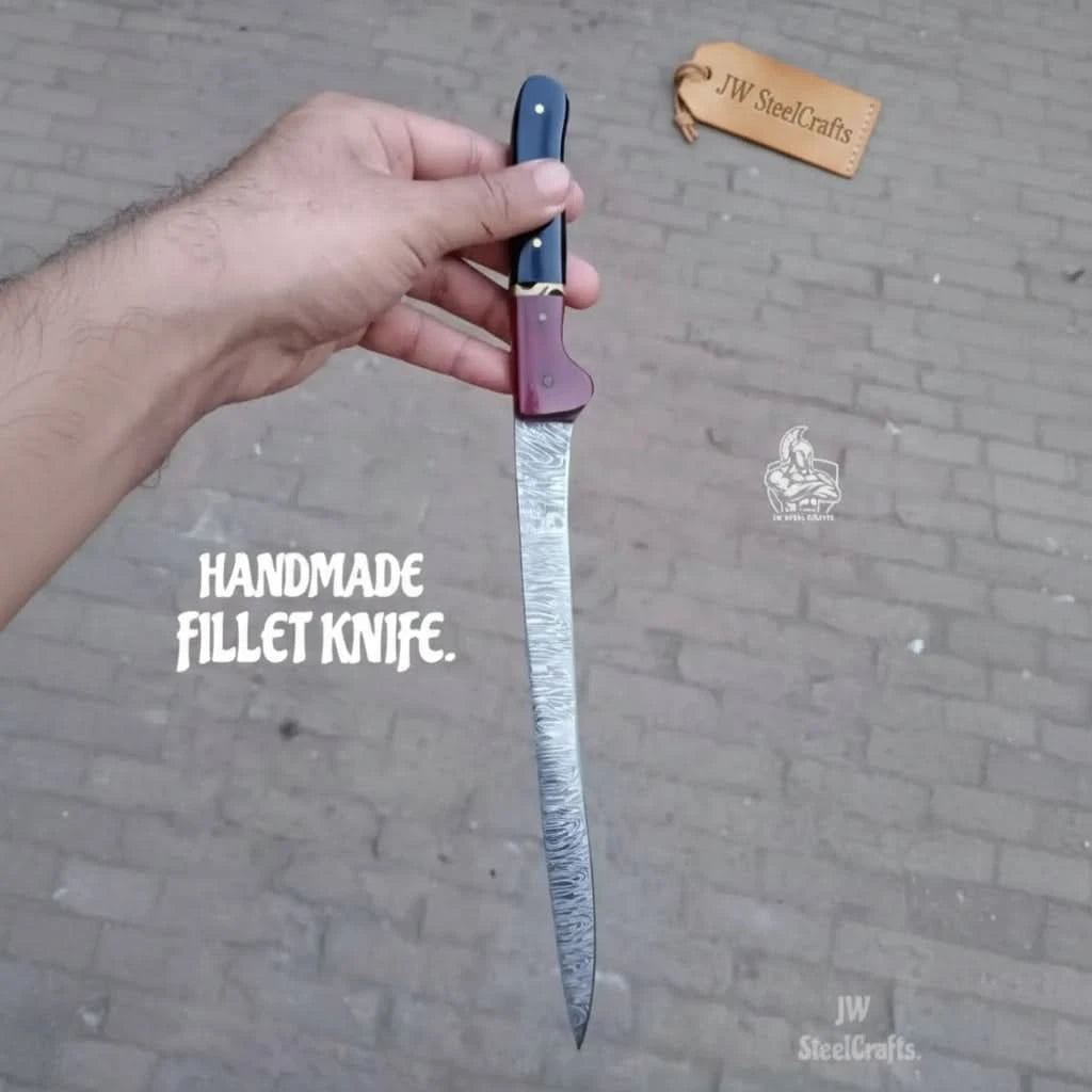 Handmade Damascus Boning Knife, Full Tang Fillet Knife with Black Micarta and Resin Handle, JW SteelCrafts handmade Handmade Boning Knives by JW SteelCrafts
