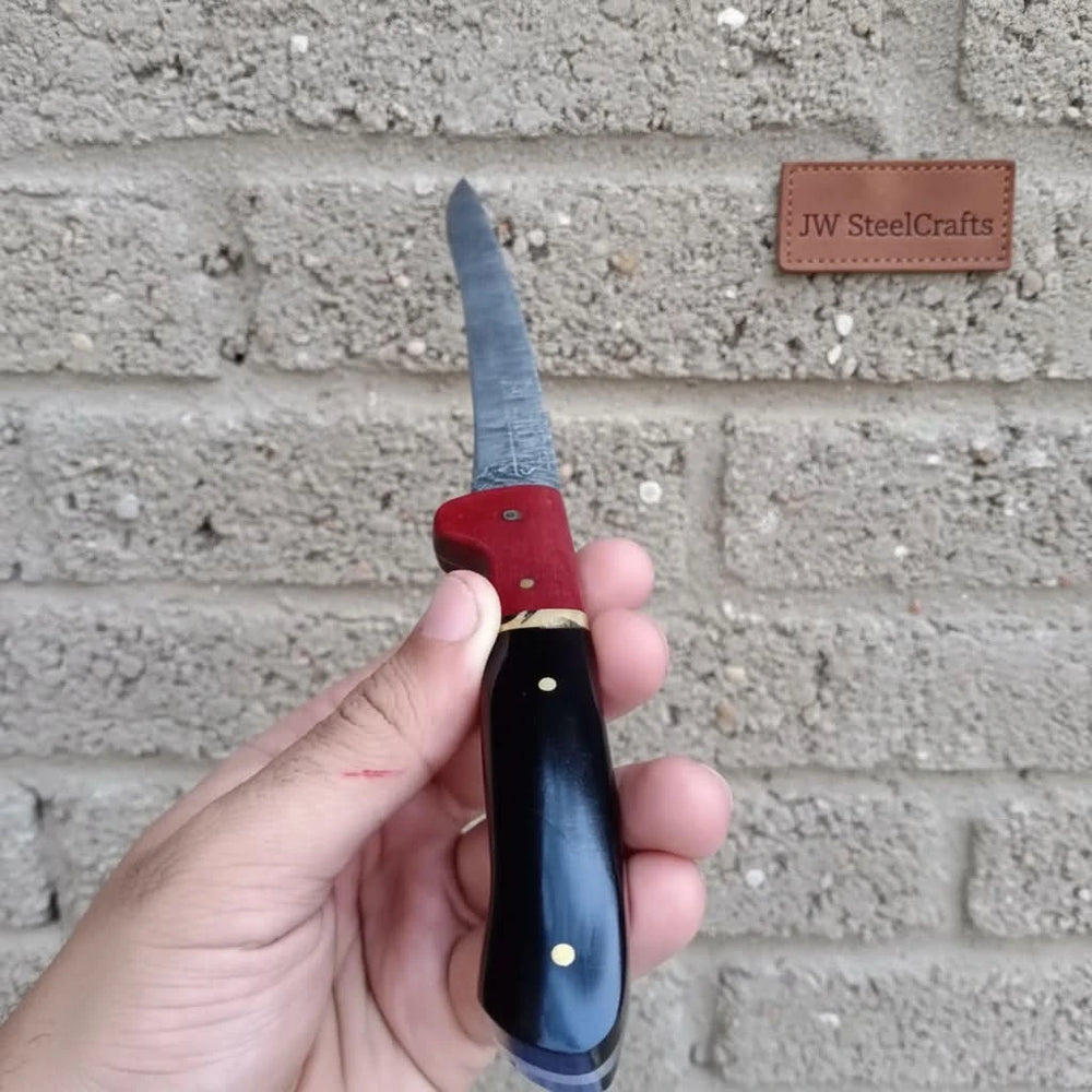 Handmade Damascus Boning Knife, Full Tang Fillet Knife with Black Micarta and Resin Handle, JW SteelCrafts handmade Handmade Boning Knives by JW SteelCrafts