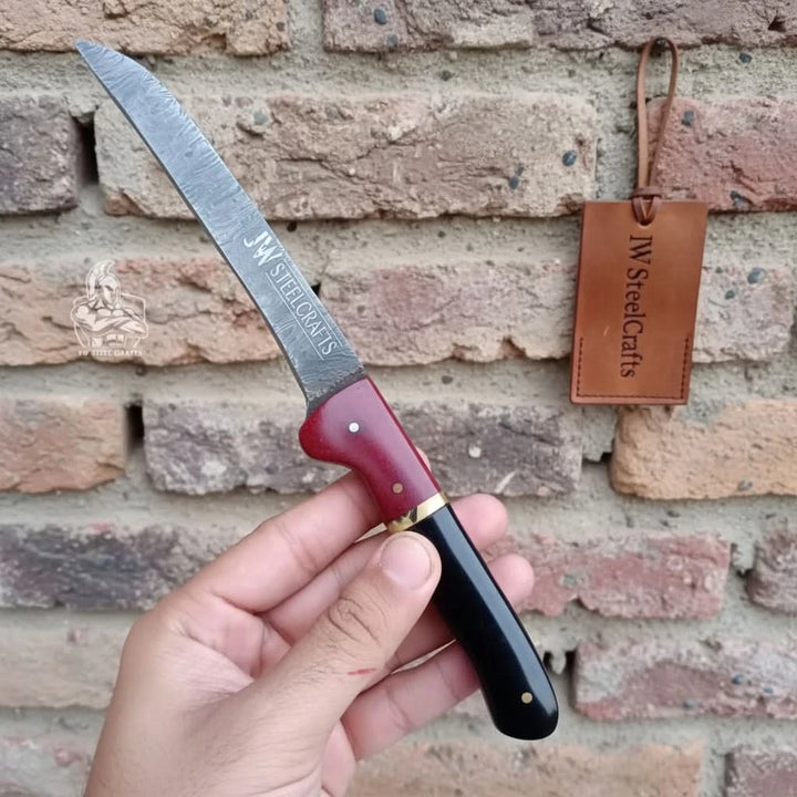 Handmade Damascus Boning Knife, Full Tang Fillet Knife with Black Micarta and Resin Handle, JW SteelCrafts handmade Handmade Boning Knives by JW SteelCrafts