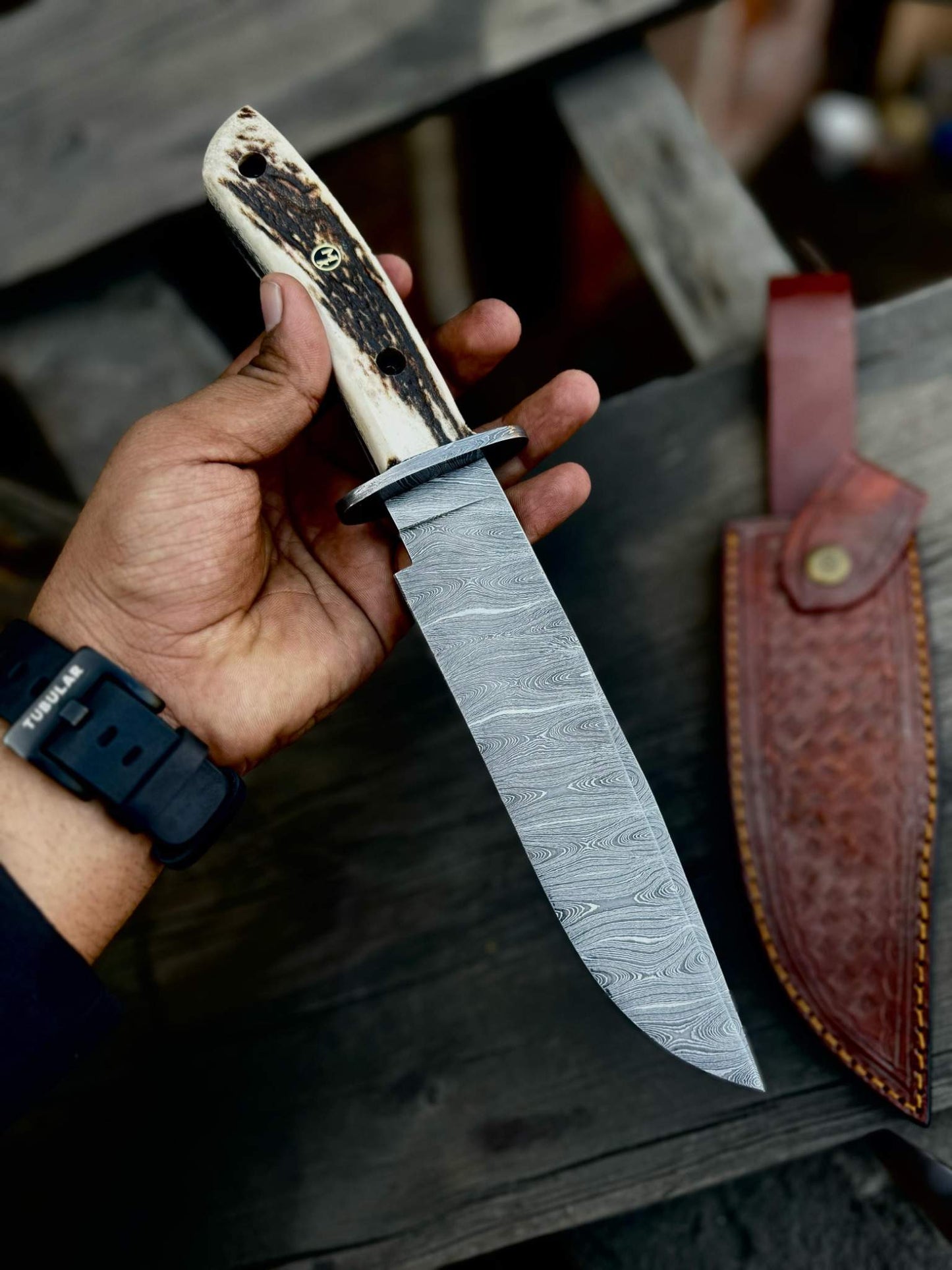 Personalized Bowie Knife Custom Handmade 13" Damascus Bowie Knife – Stag Antler Handle Groomsmen Gift, Gift for her, Gift for him, EDC