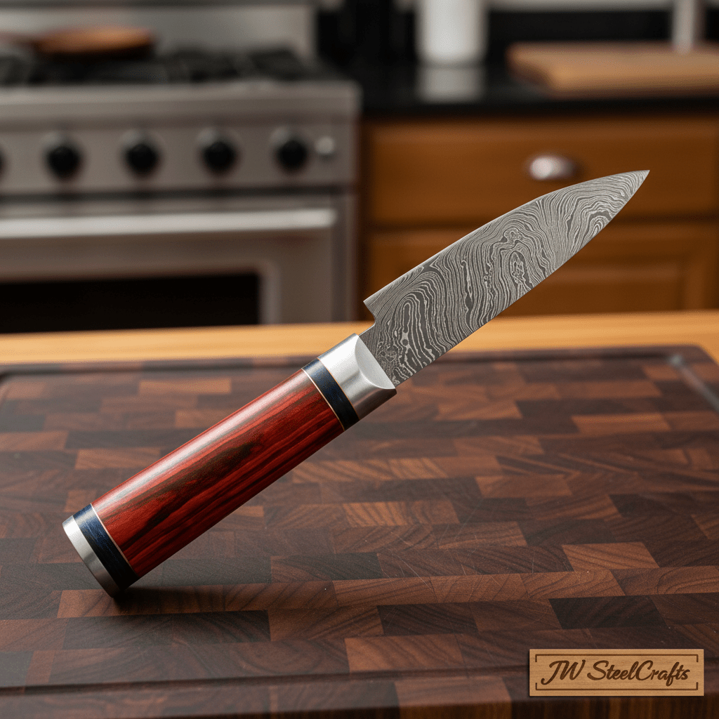Handmade Damascus Steel Hunting Chef Knife With Coloured Wood DK - 0398 handmade Damascus Steel Chef Knives by JW SteelCrafts