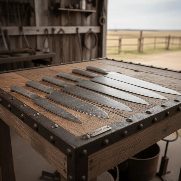 Handmade Damascus Chef Knife Blank Set of 6, Full Tang Kitchen Blade Blanks, Forged Damascus Steel Knife Making Blades, Custom Knife Supply Set handmade Knife blank Blades by JW SteelCrafts