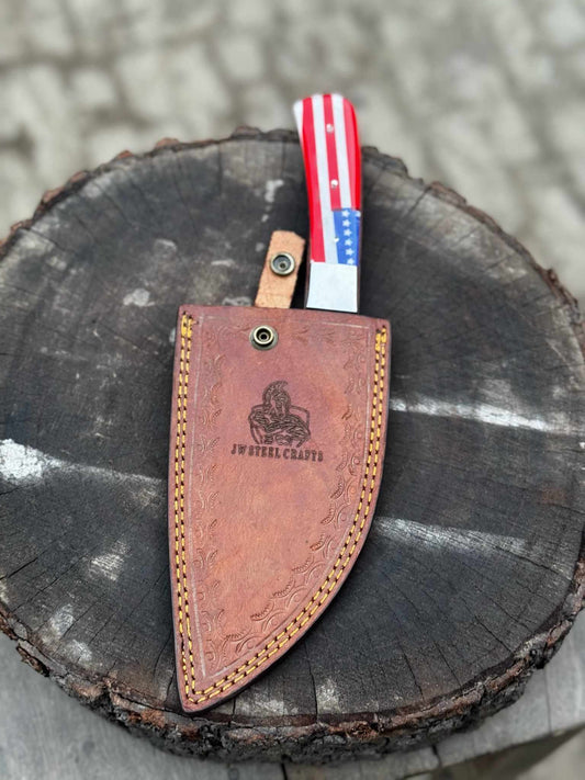 Personalized Skinner Knife Damascus Fixed Blade Knife, Bush crafts Knife, American Flag Handle Knife, Groomsman Gift, Husband's Gift