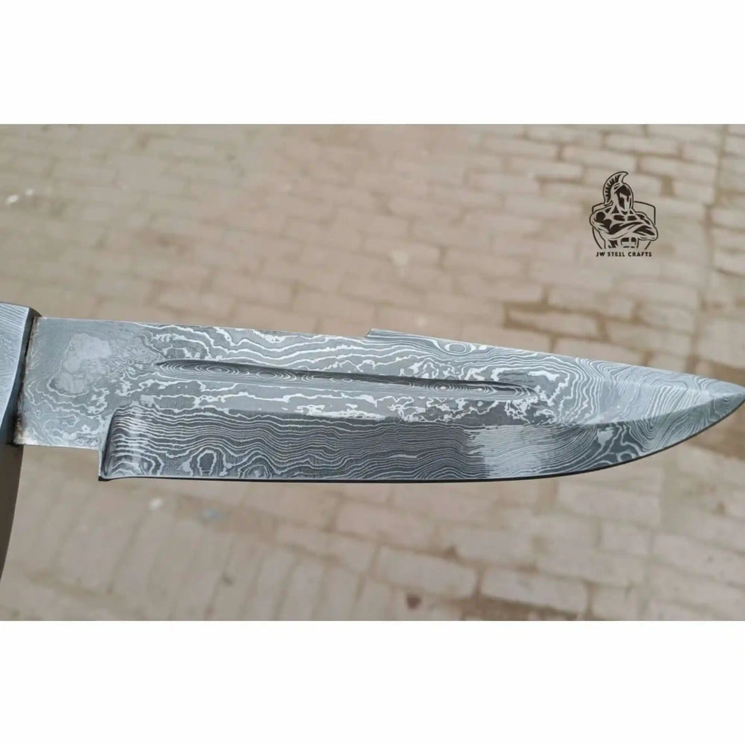 Handmade Damascus Clip Point Bowie Knife, Custom Resin Handle Bowie, Modern Bowie Knife with Leather Sheath, JW SteelCrafts handmade Clip Point Bowie Knives by JW SteelCrafts