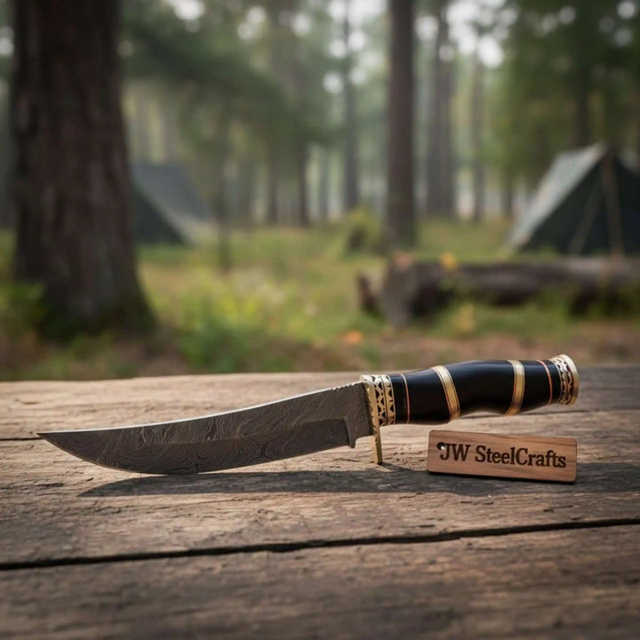 Handmade Damascus Clip Point Bowie Knife, Custom Stacked Wood Handle Fixed Blade handmade Clip Point Bowie Knives by JW SteelCrafts
