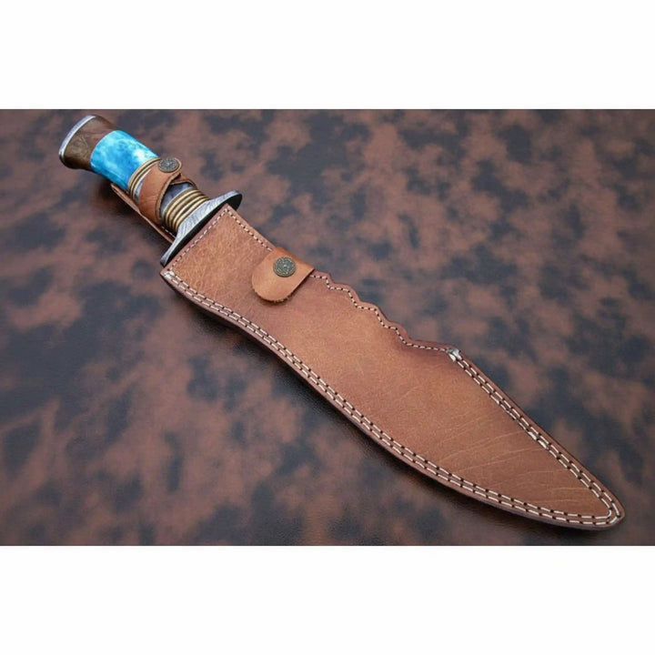 Handmade Damascus Clip Point Bowie Knife Stacked Bone and Wood Handle Fixed Blade JW SteelCrafts handmade Clip Point Bowie Knives by JW SteelCrafts