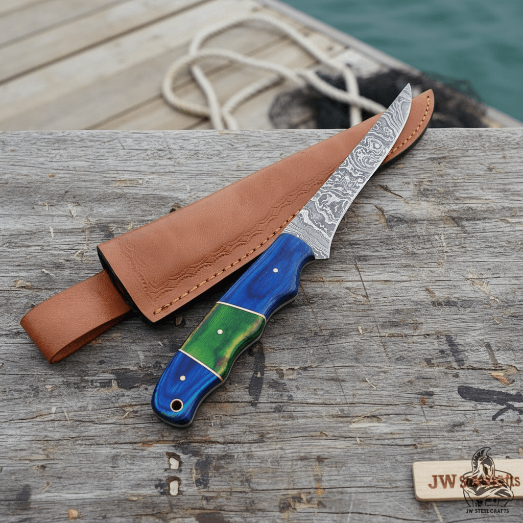 FILLET KNIFE WITH COLOUR WOOD HANDLE handmade Handmade Fillet Knives by JW SteelCrafts
