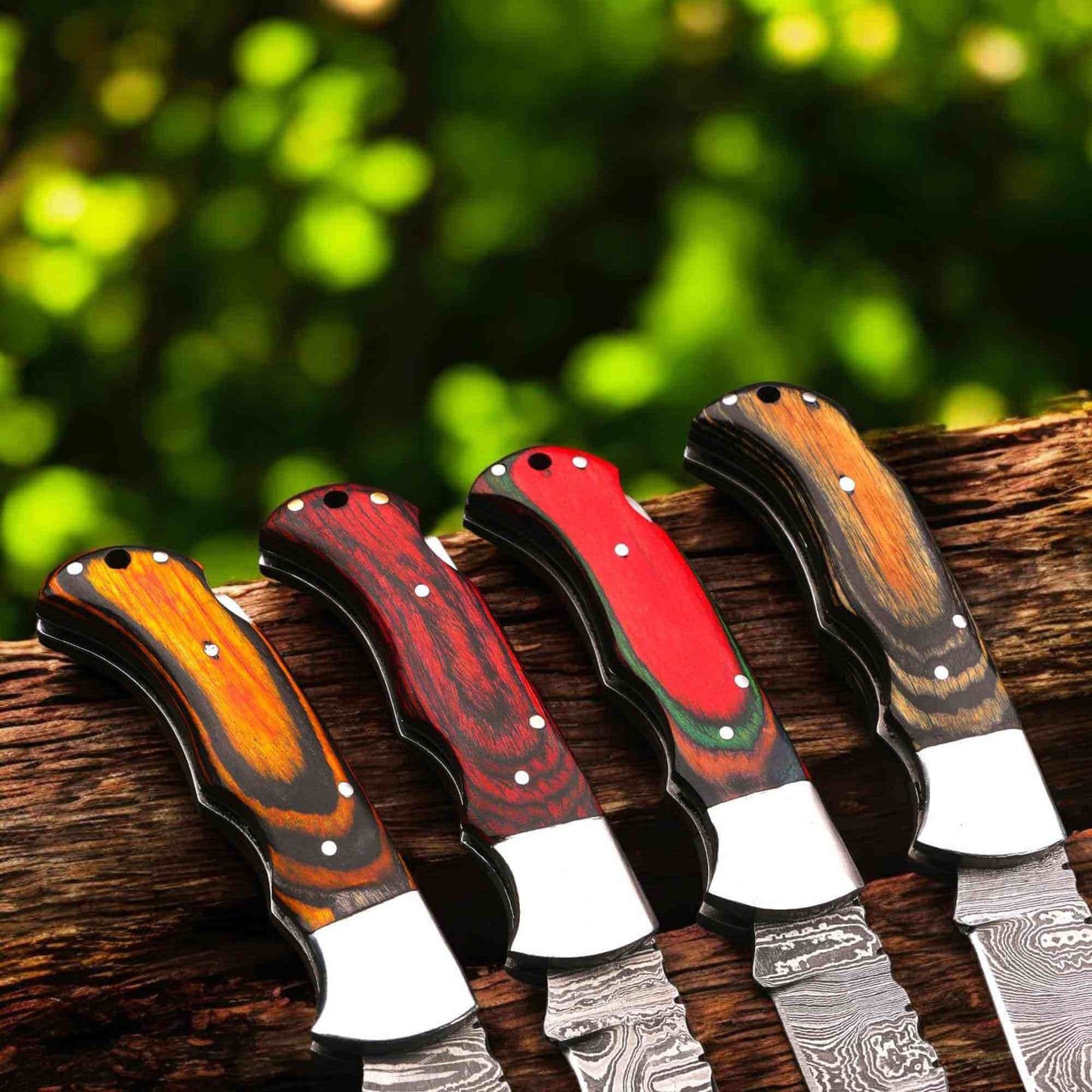 Handmade Damascus Folding Knife – Pakka Wood Handle (4 Color Variations) handmade Folding Knives by JW SteelCrafts