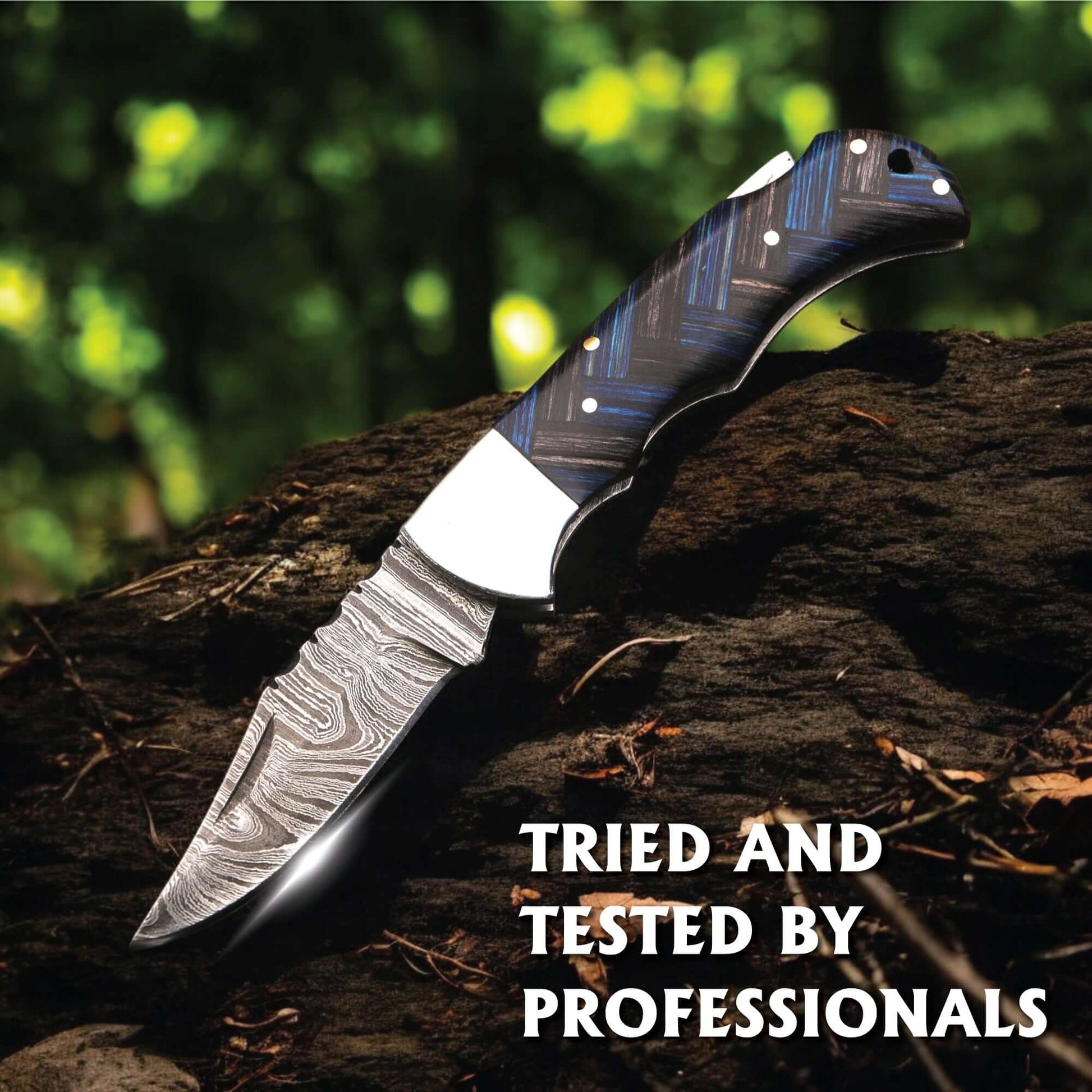 Handmade Damascus Folding Knife with Pakka Wood Handle & Leather Sheath handmade Folding Knives by JW SteelCrafts