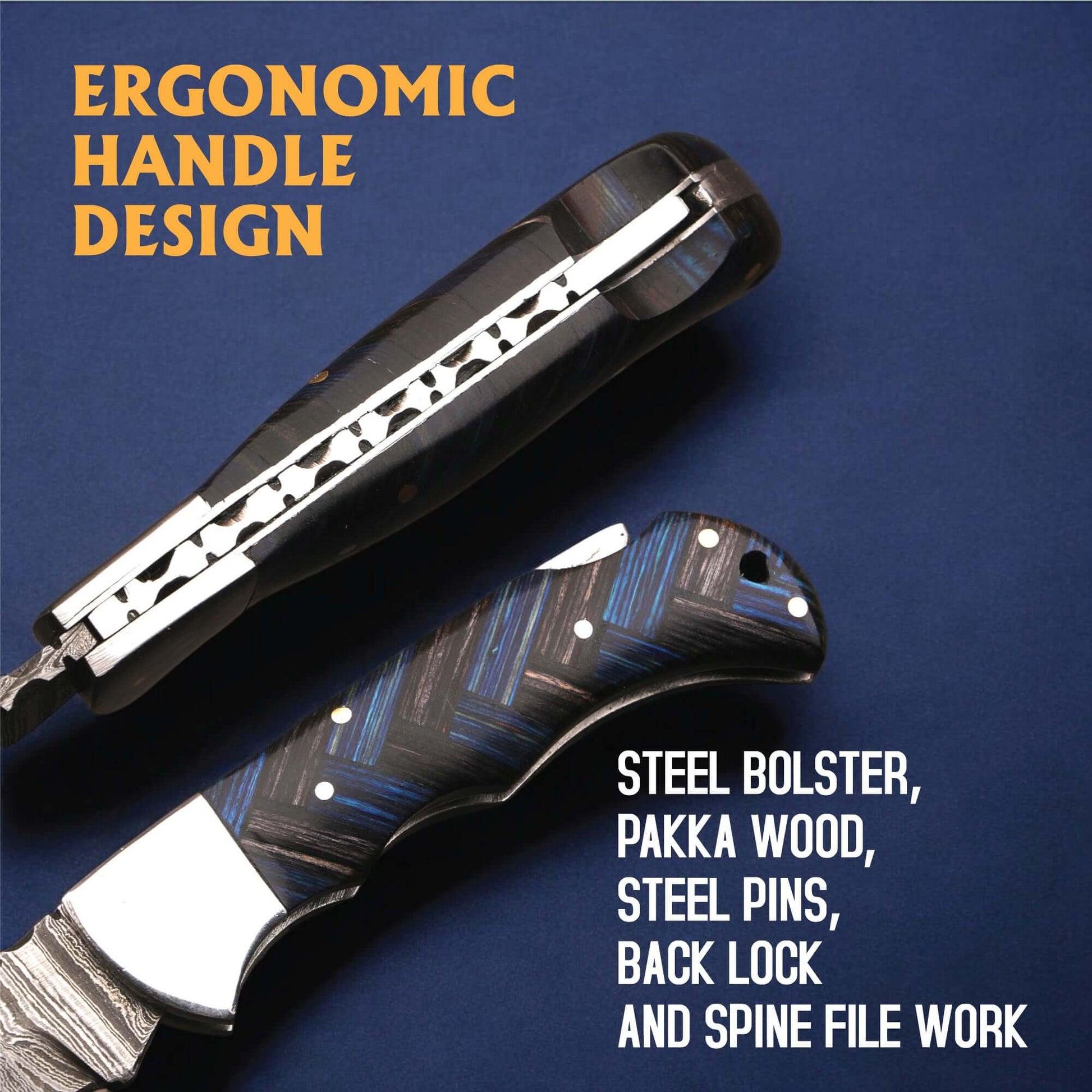 Handmade Damascus Folding Knife with Pakka Wood Handle & Leather Sheath handmade Folding Knives by JW SteelCrafts