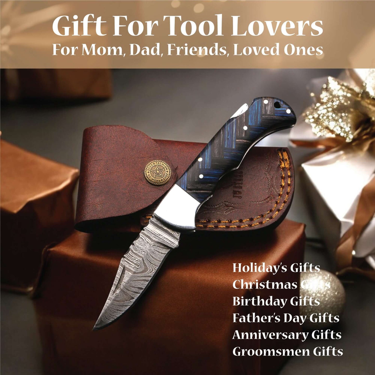 Handmade Damascus Folding Knife with Pakka Wood Handle & Leather Sheath handmade Folding Knives by JW SteelCrafts