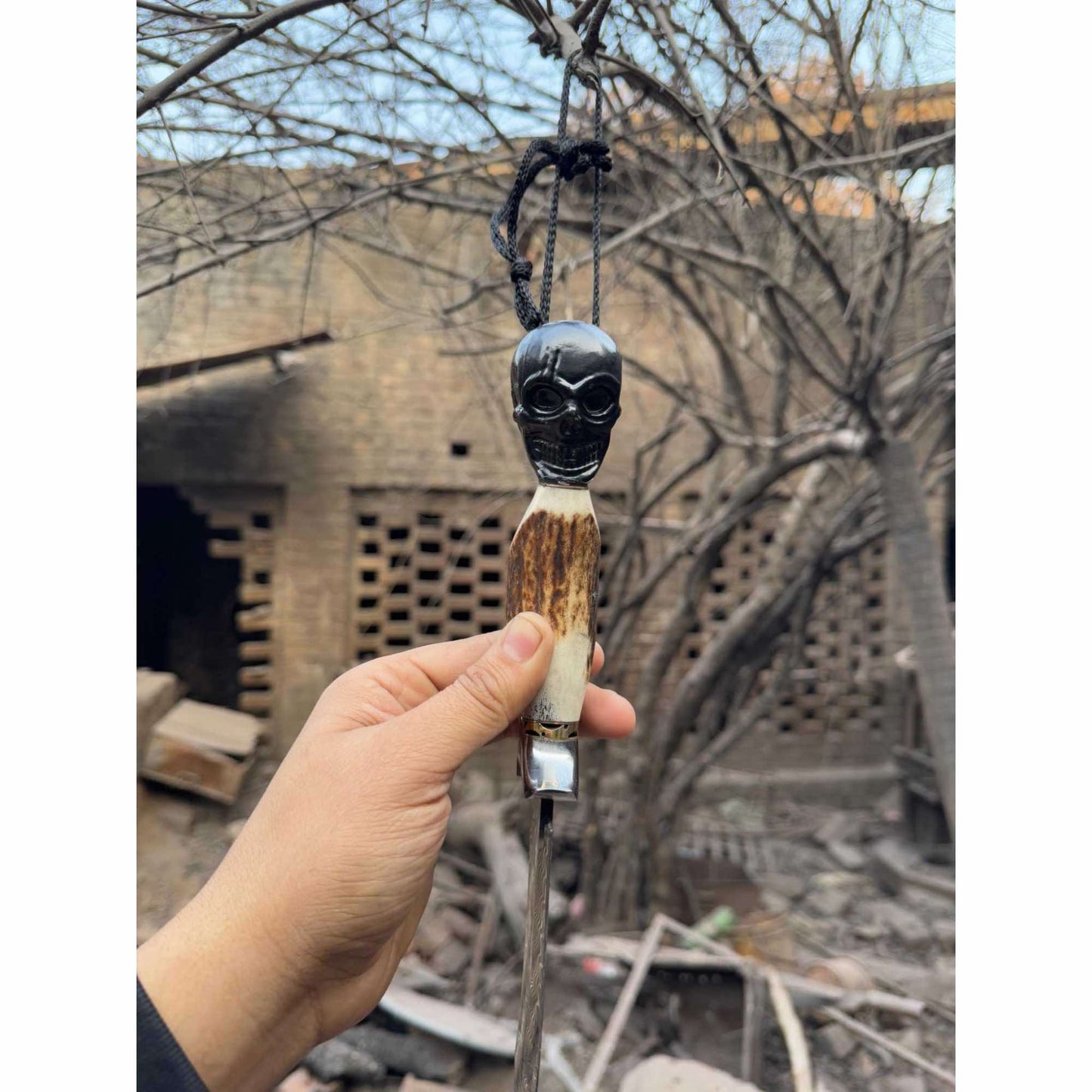 Handmade Damascus Hunting Knife with Stag Antler Handle & Custom Leather Sheath handmade Bowie Knives by JW SteelCrafts