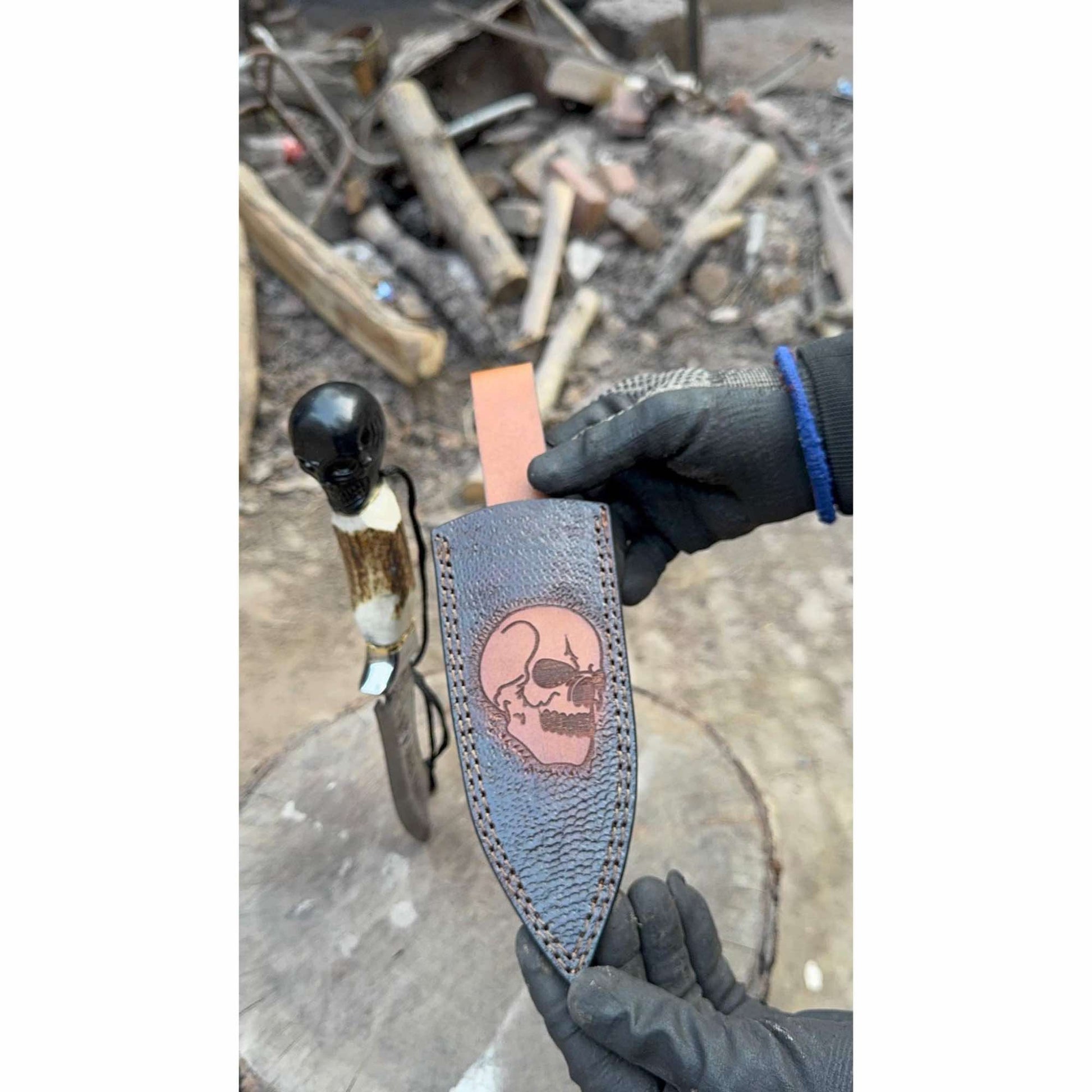 Handmade Damascus Hunting Knife with Stag Antler Handle & Custom Leather Sheath handmade Bowie Knives by JW SteelCrafts