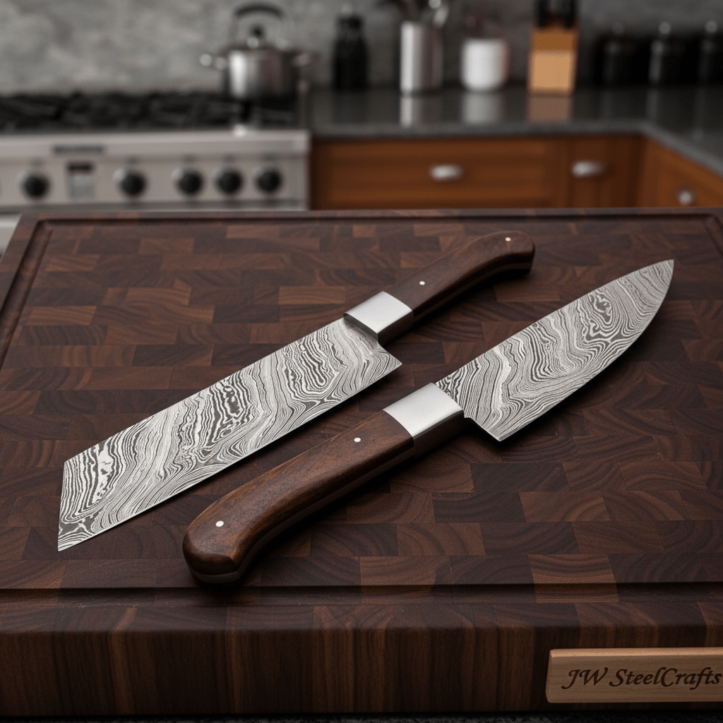 Handmade Damascus Steel Chef Knife With Wood Handle DK - 0362 handmade Damascus Steel Chef Knives by JW SteelCrafts