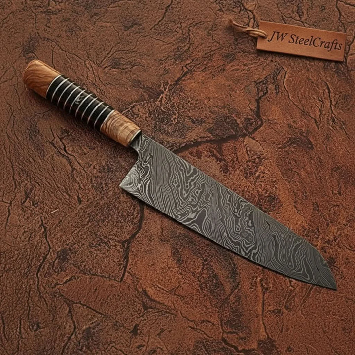 Handmade Damascus Kiritsuke Gyuto Knife, Japanese Kiritsuke Chef Knife, Forged Damascus Steel Kitchen Knife, Hybrid Wood handmade Chef Knife by JW SteelCrafts
