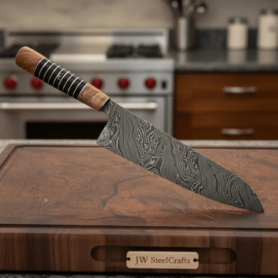 Handmade Damascus Kiritsuke Gyuto Knife, Japanese Kiritsuke Chef Knife, Forged Damascus Steel Kitchen Knife, Hybrid Wood handmade Chef Knife by JW SteelCrafts
