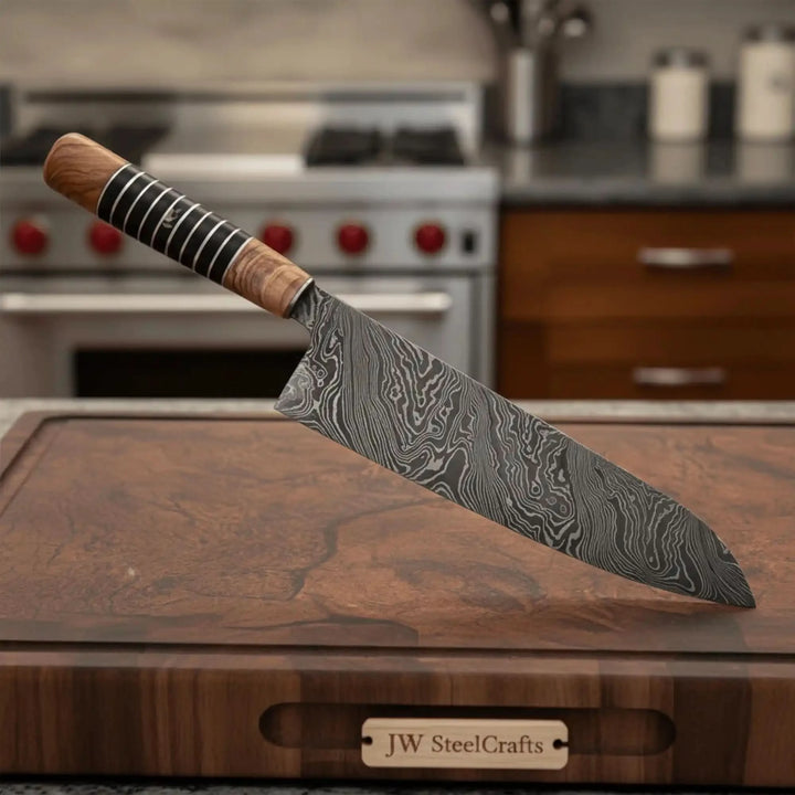 Handmade Damascus Kiritsuke Gyuto Knife, Japanese Kiritsuke Chef Knife, Forged Damascus Steel Kitchen Knife, Hybrid Wood handmade Chef Knife by JW SteelCrafts