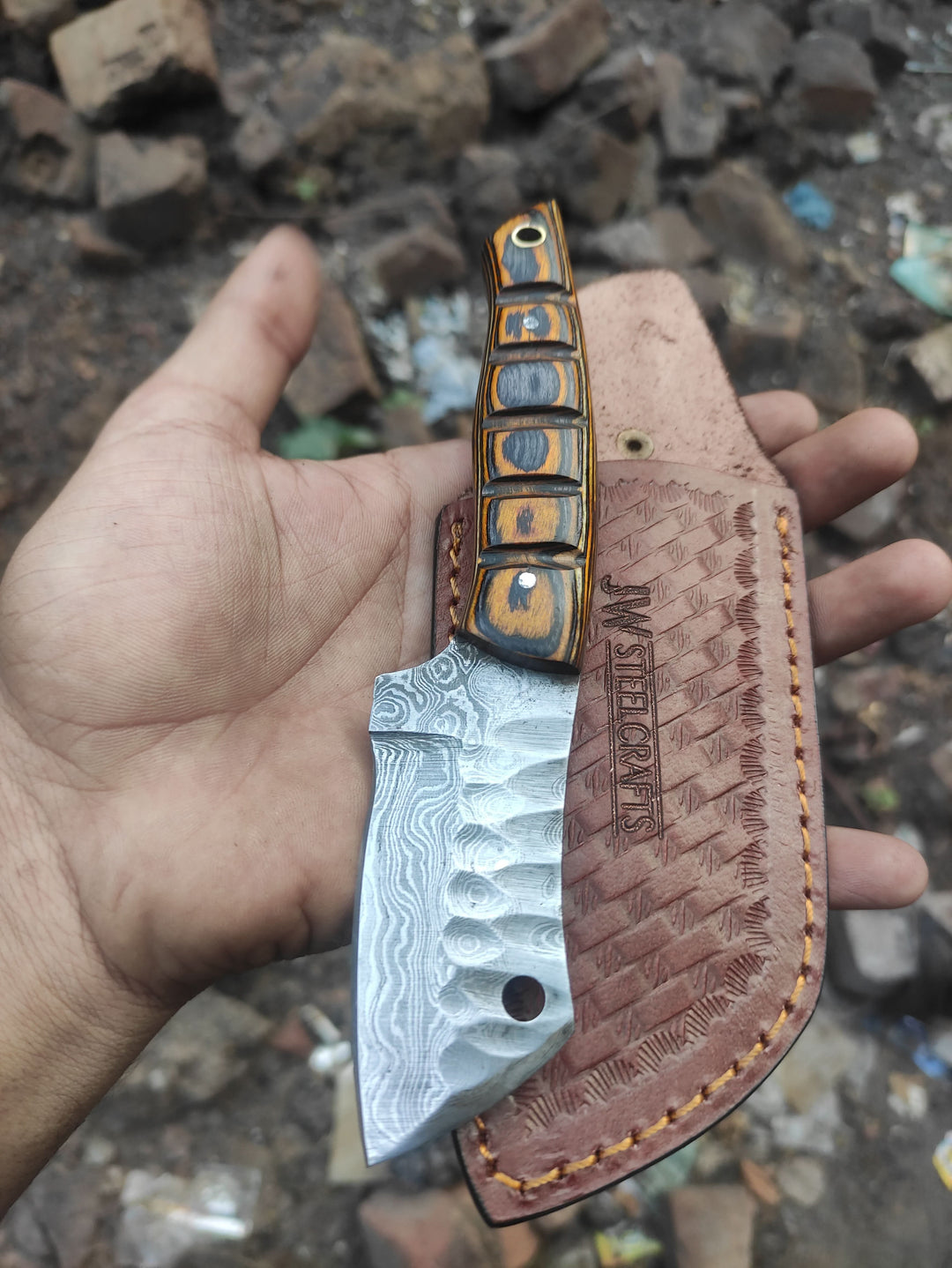 Handmade Damascus Mini EDC Knife — Everyday Carry Survival Tool handmade by JW SteelCrafts