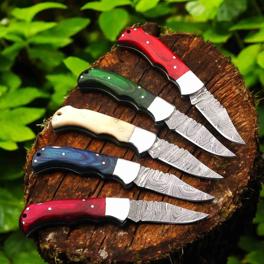 Handmade Damascus Steel Folding Knife – Camel Bone Handle (5 Handle Options) handmade Back Lock Folder by JW SteelCrafts