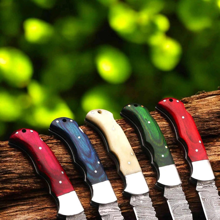 Handmade Damascus Steel Folding Knife – Camel Bone Handle (5 Handle Options) handmade Back Lock Folder by JW SteelCrafts