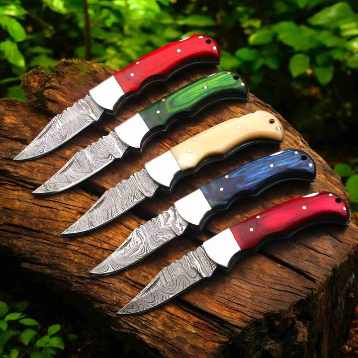 Handmade Damascus Steel Folding Knife – Camel Bone Handle (5 Handle Options) handmade Back Lock Folder by JW SteelCrafts