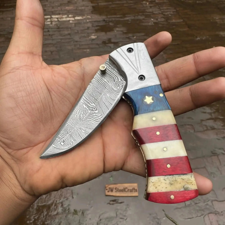 Handmade Damascus Steel Folding Pocket Knife