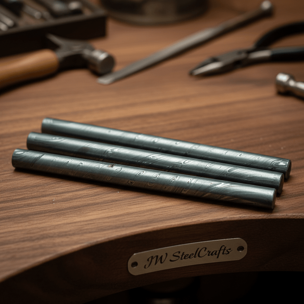 Handmade Damascus Steel Forged Rod 25mm Billet Twist Patter nDK - 0166 3 Pieces/ For Making Jewelery/ Rings and Guards handmade Knife by JW SteelCrafts