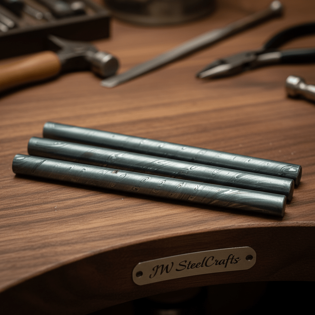 Handmade Damascus Steel Forged Rod 25mm Billet Twist Patter nDK - 0166 3 Pieces/ For Making Jewelery/ Rings and Guards handmade Knife by JW SteelCrafts