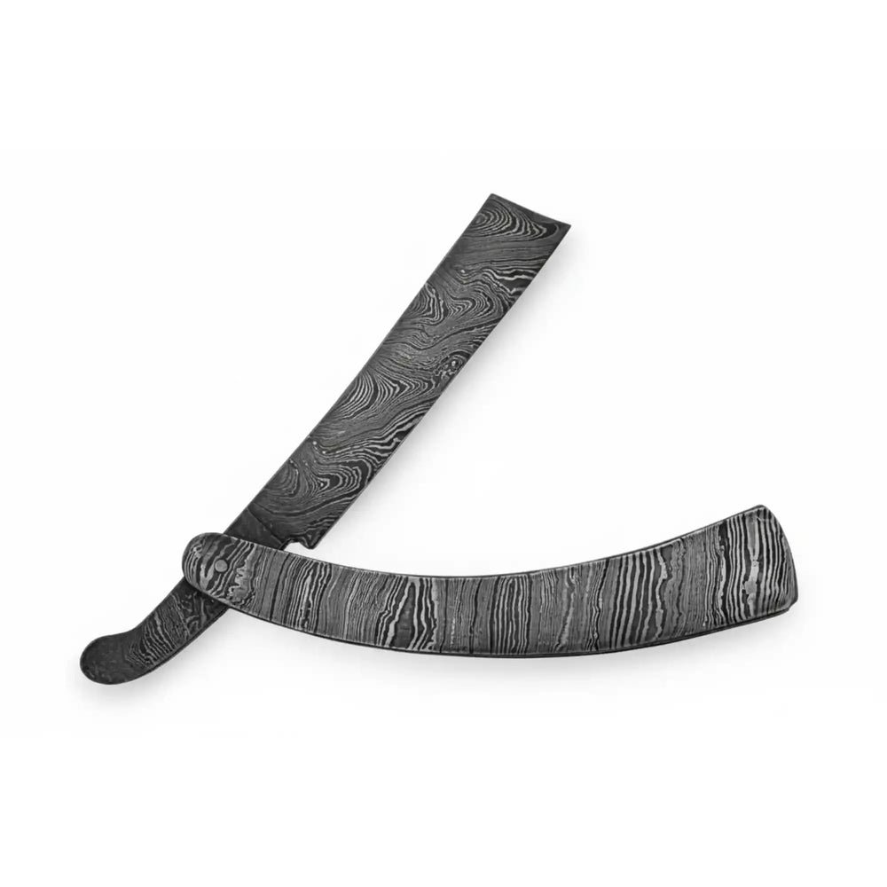 Handmade Damascus Steel Sweeney Todd Style Straight Razor Barber Folding Razor with Leather Sheath handmade Damascus Straight Razors by JW SteelCrafts