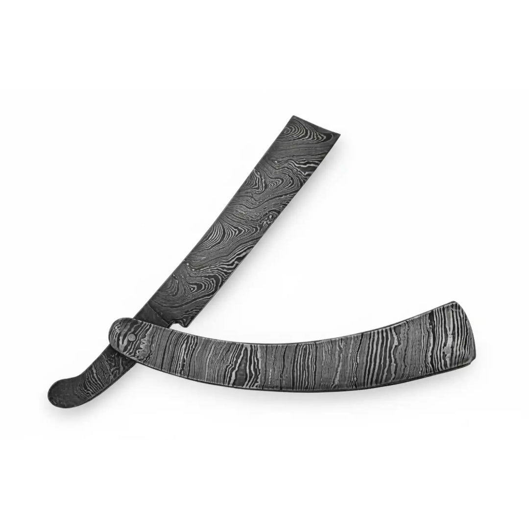 Handmade Damascus Steel Sweeney Todd Style Straight Razor Barber Folding Razor with Leather Sheath handmade Damascus Straight Razors by JW SteelCrafts