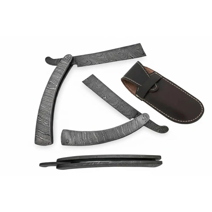 Handmade Damascus Steel Sweeney Todd Style Straight Razor Barber Folding Razor with Leather Sheath handmade Damascus Straight Razors by JW SteelCrafts