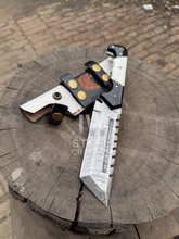 Load image into Gallery viewer, Handmade Damascus Tanto Knife with black and white handle – JW SteelCrafts