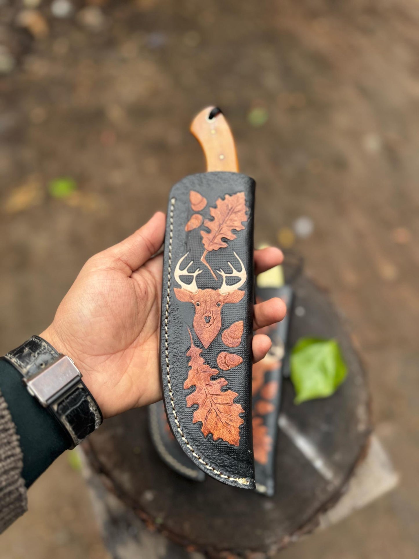 Personalized Tracker Knife Damascus steel Camping Knife Groomsmen Gift Wedding Gift For Men Gift For Husband/Dad Birthday, Custom Knives
