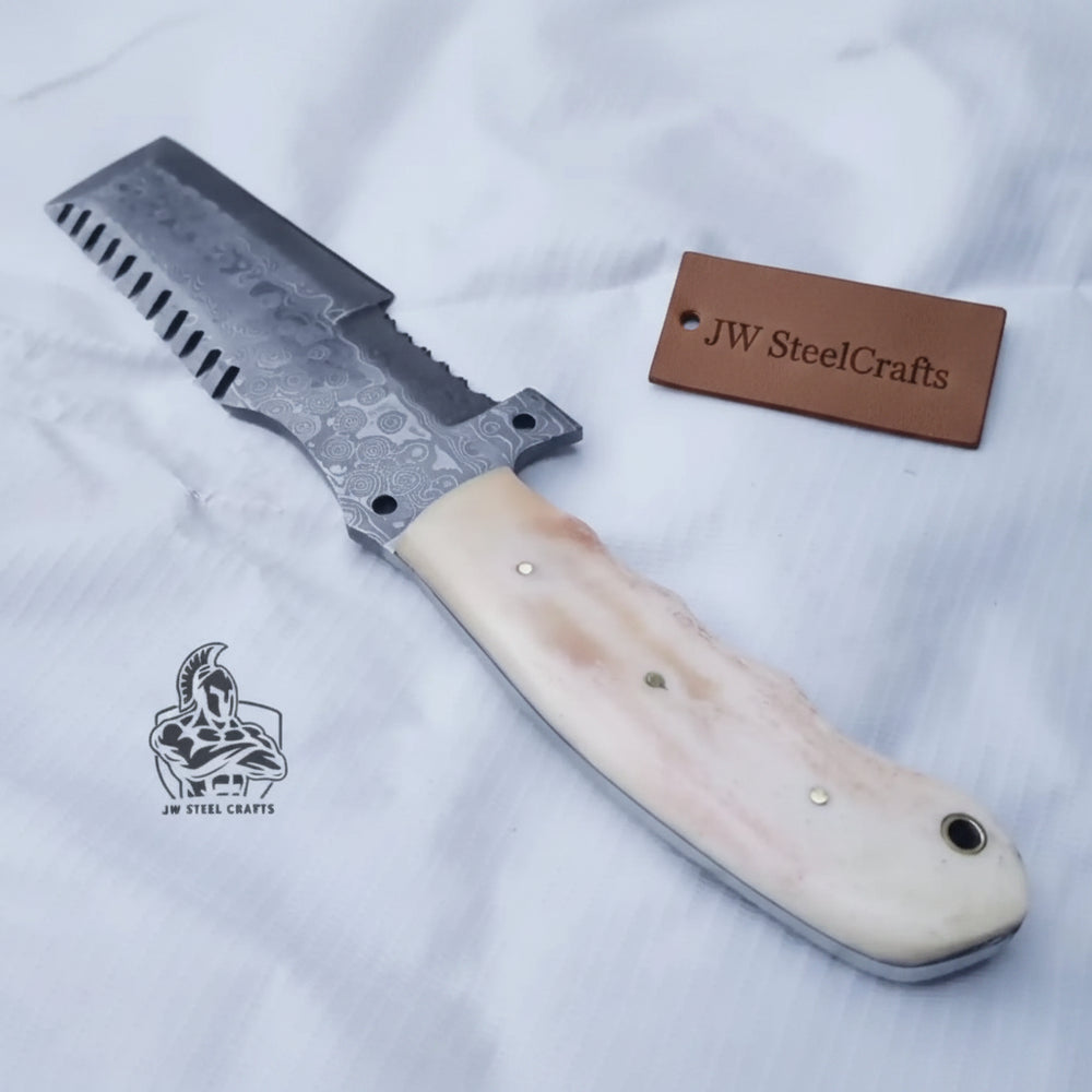 Handmade Damascus Tracker Knife with Bone Handle, Fixed Blade Bushcraft Survival Knife handmade Handmade Tracker Knives by JW SteelCrafts